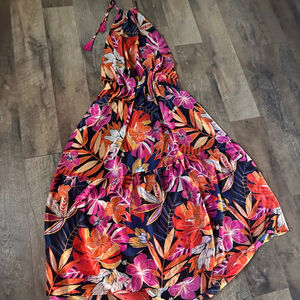 Women's MainStrip Black Pink Floral Halter Maxi Dress L